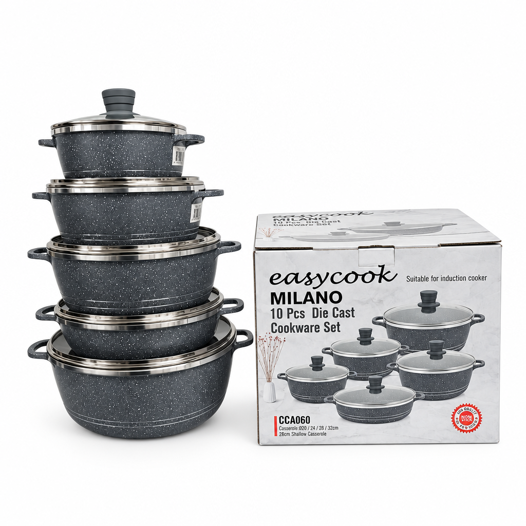Easycook Milano Die-Cast Casserole Pan with Glass Lid, Induction Compatible
