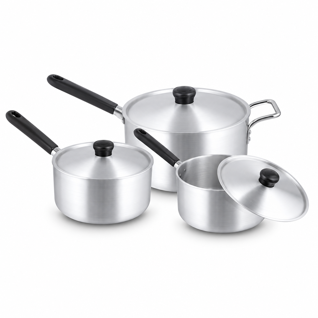 Mastercook Saucepan with Lid & Black Handle – 22cm, 24cm or 26cm