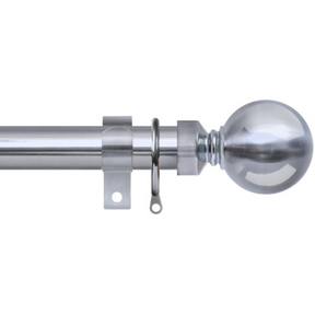 Extendable Metal Curtain Pole Set Polished Silver 28mm Ball End
