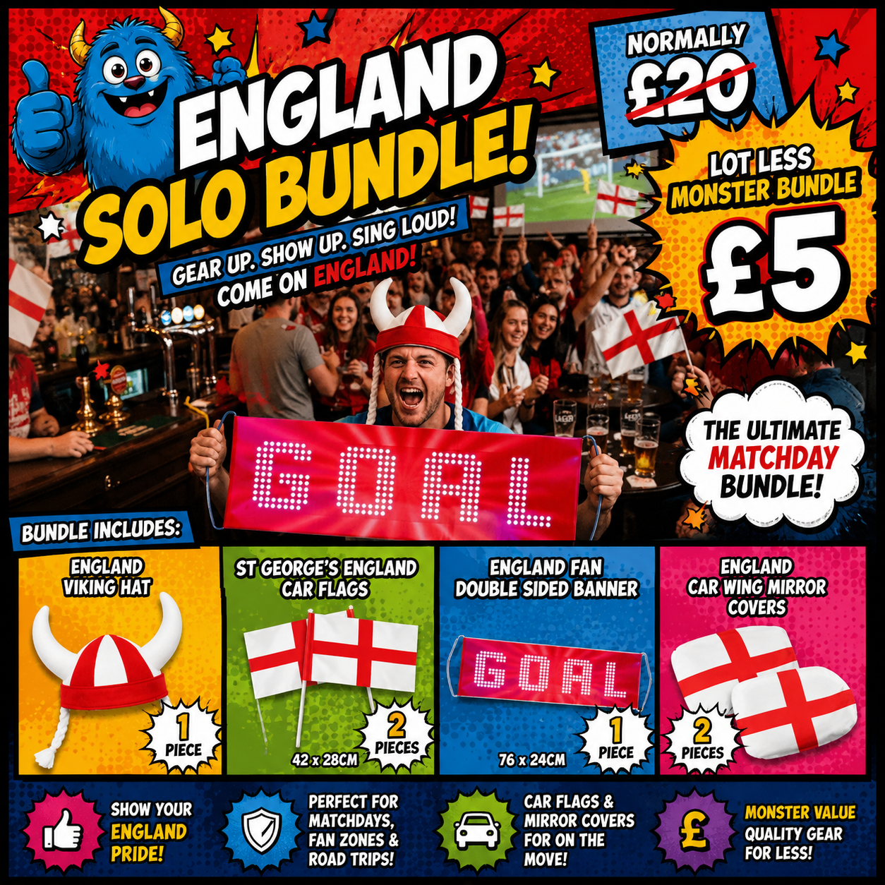 England World Cup Football Fan Solo Bundle