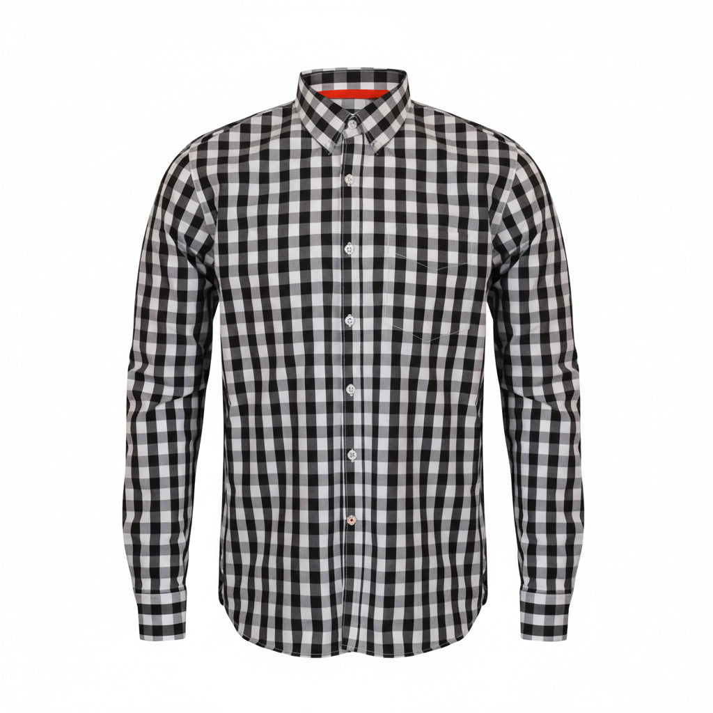 Front Row Long Sleeve Checked Cotton Shirt Black