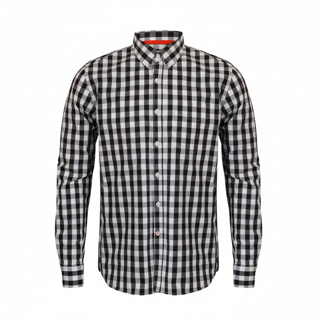 Front Row Long Sleeve Checked Cotton Shirt Black