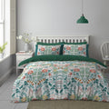 Nest and Rest Flossy Floral Damask Duvet Set Double Green Coral Reversible