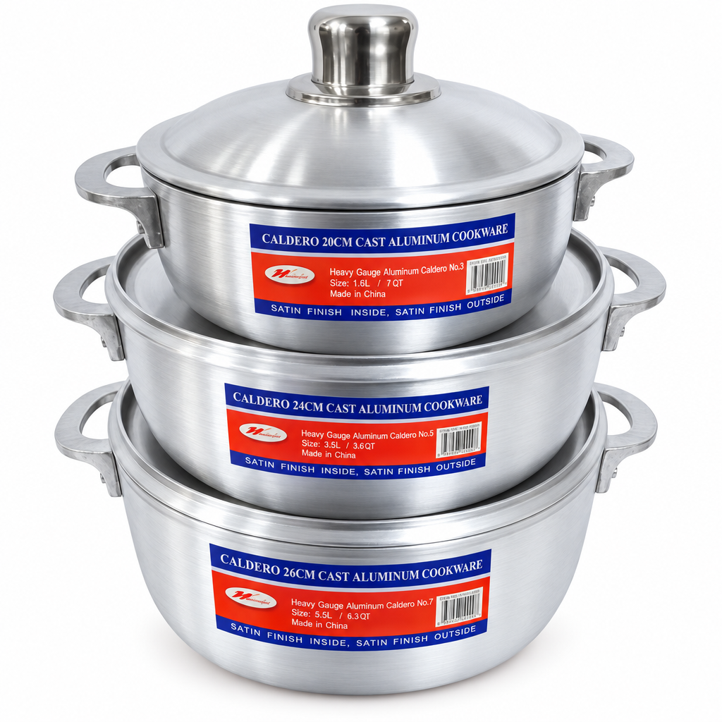 Mastercook Cast Aluminium Caldero Cooking Pot with Lid – 20cm, 24cm, 26cm