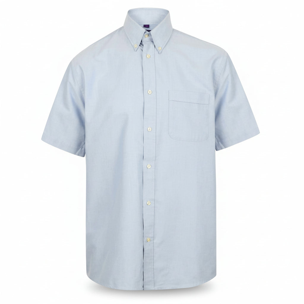 Henbury H555 Mens Short Sleeved Oxford Shirt light Blue