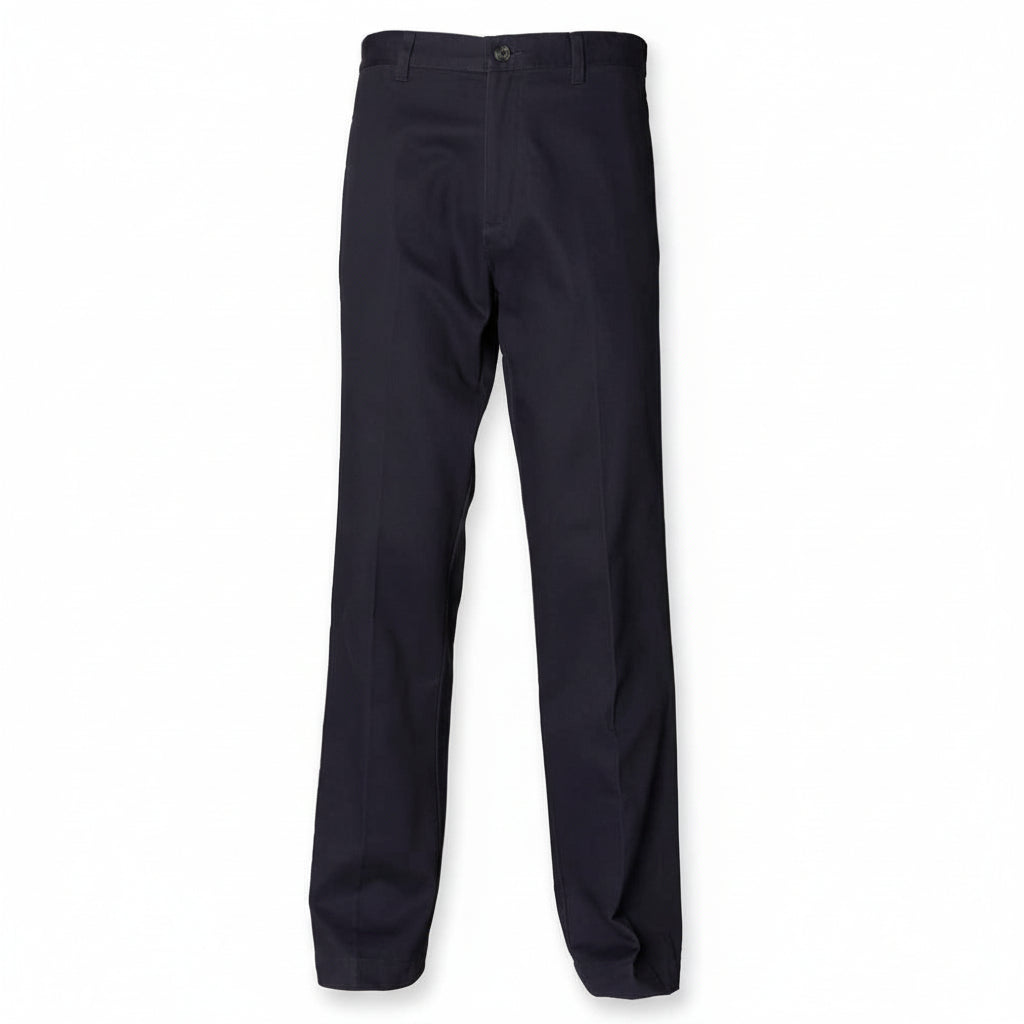 Henbury H608 Men's Teflon Coated Flat Fronted Chino Trousers Navy