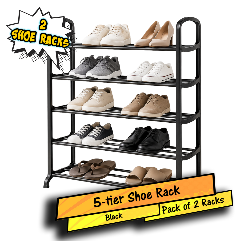 5 Tier Shoe Rack Black 2 Pack
