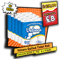 Velvara 3-Ply Luxuriously Quilted Super Soft Absorbent Toilet Rolls 45 Pack (5 x 9 Rolls)