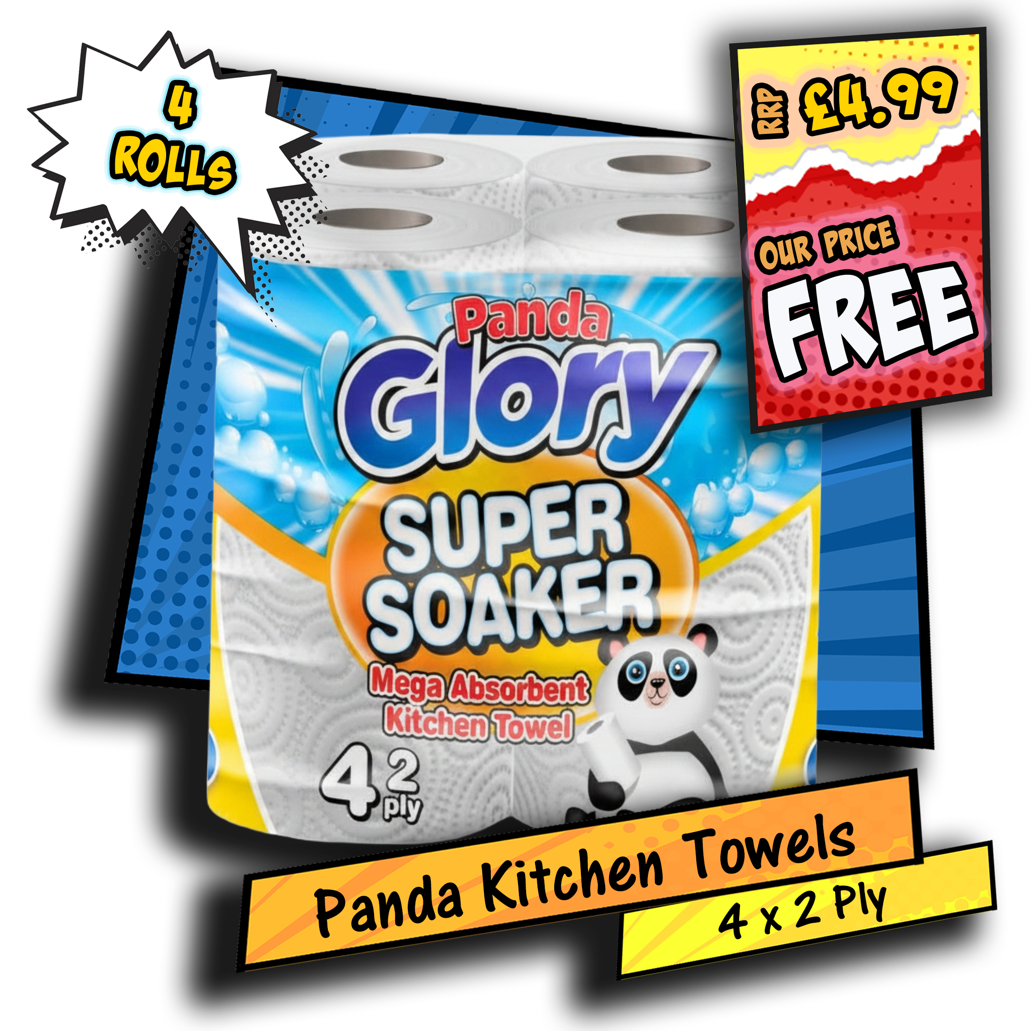 Panda Glory Super Soaker Mega Absorbent Kitchen Towel 2ply (4 Rolls Per Pack)