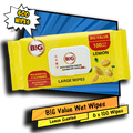 The Big Value Multi Purpose Lemon Scented Surface Cleaning Large Wet Wipes 6 x 100 Pack