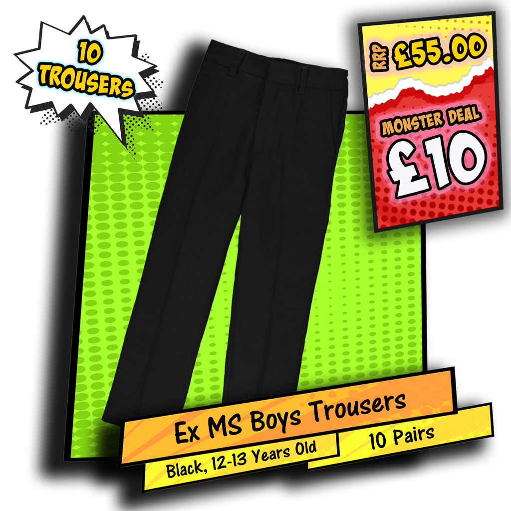 Boys Slim Fit School Trousers 12-13 Years Black 10 Pack