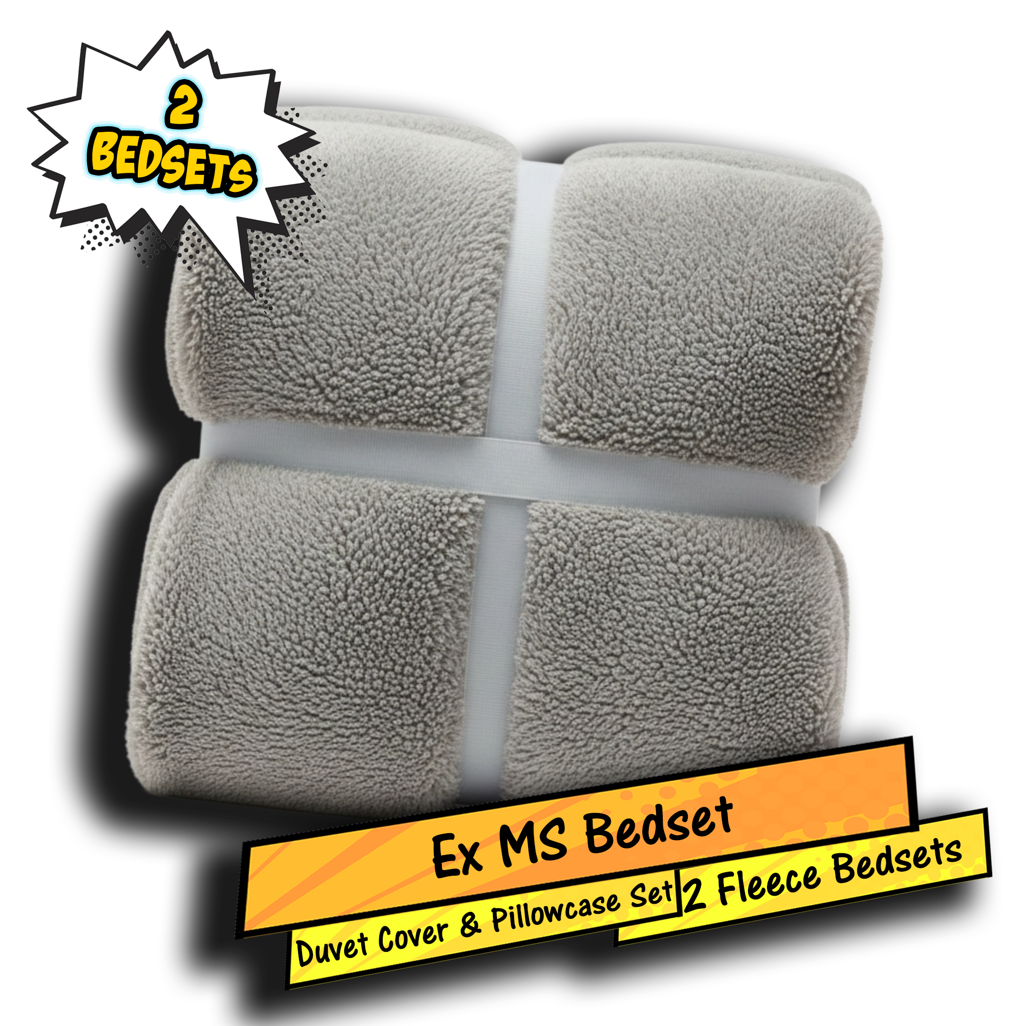 Ex MS (Major Store) Teddy Fleece Bedset Grey Single 2 Pack