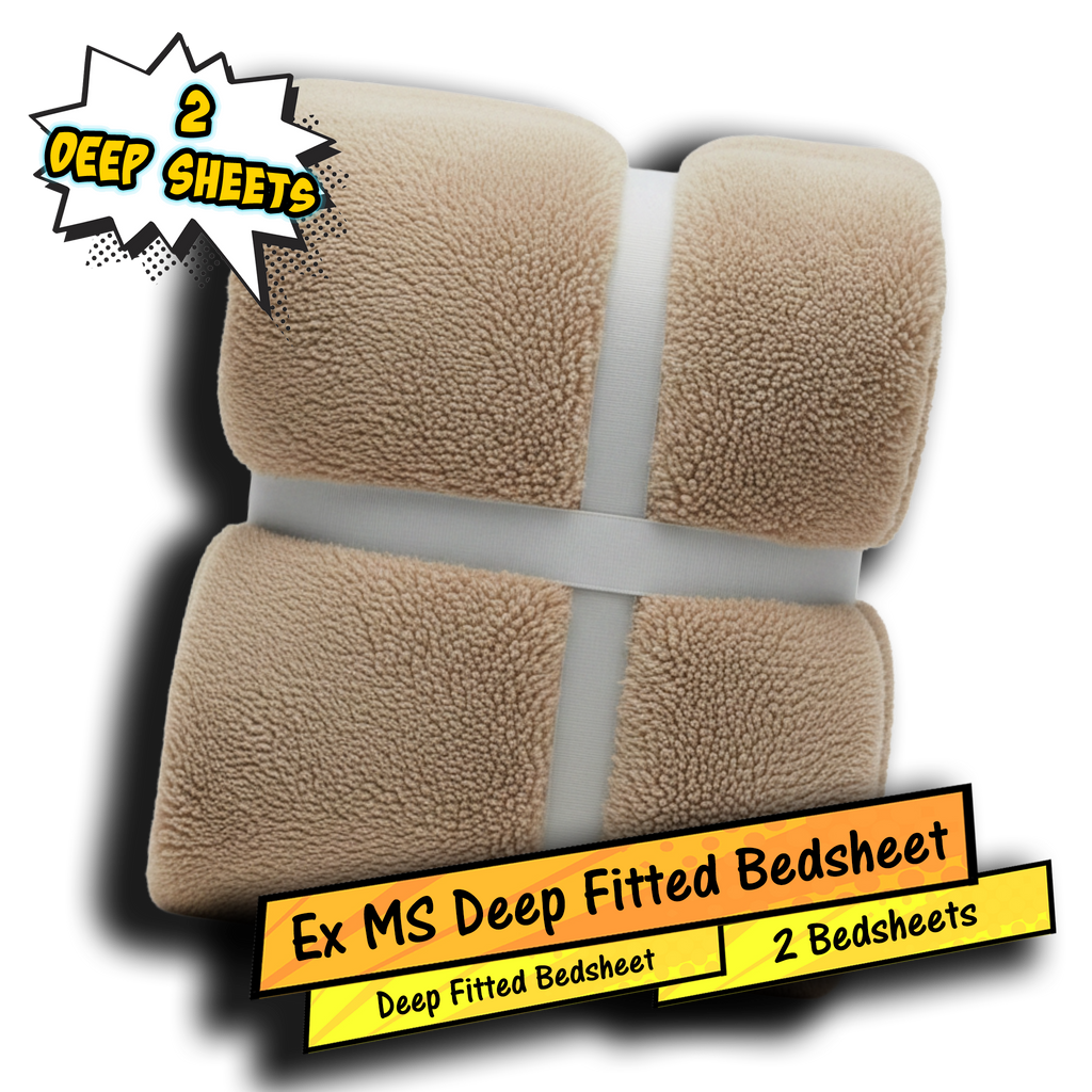 Ex MS (Major Store) Teddy Fleece Deep Fitted Sheet Natural Single 2 Pack
