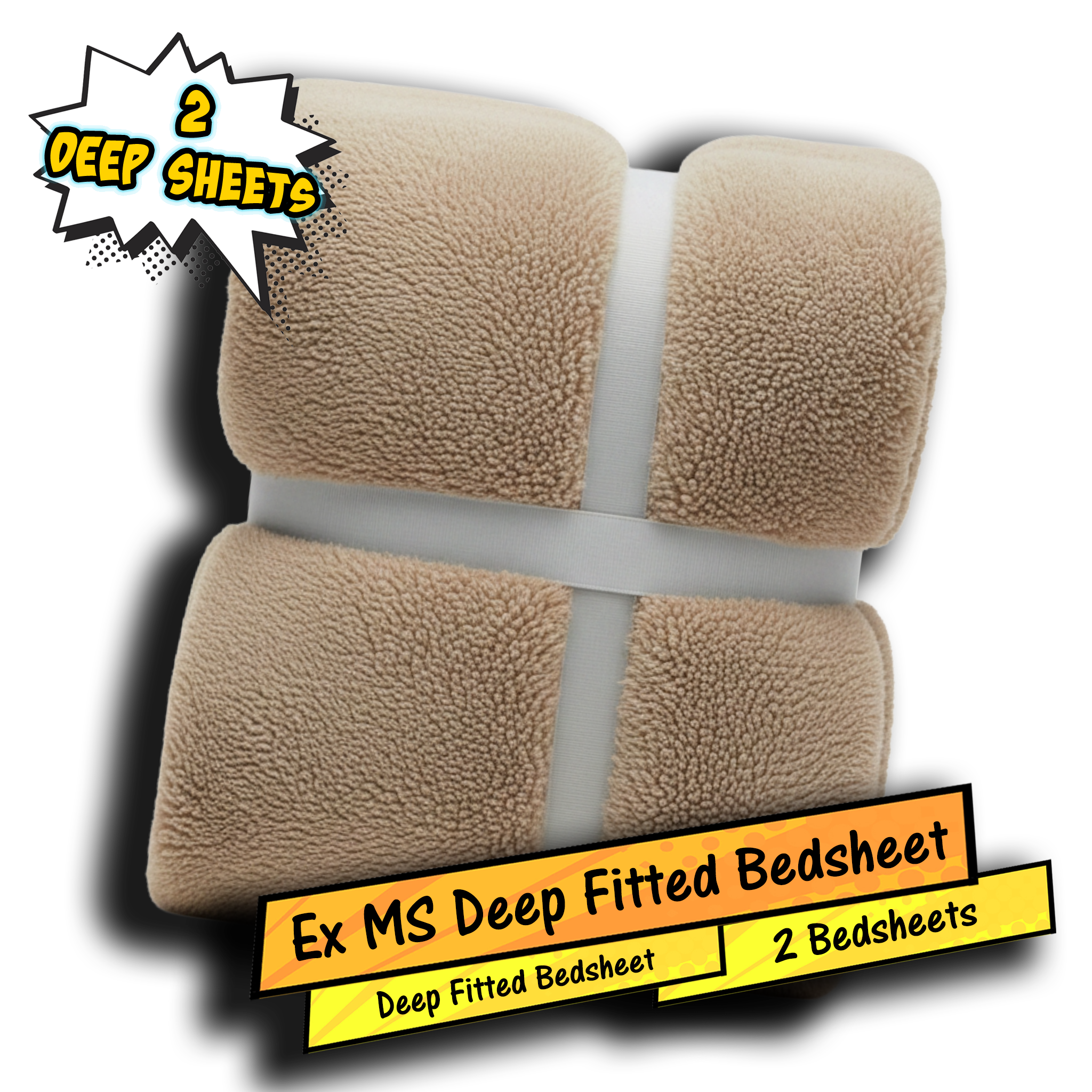 Ex MS (Major Store) Teddy Fleece Deep Fitted Sheet Natural Single 2 Pack