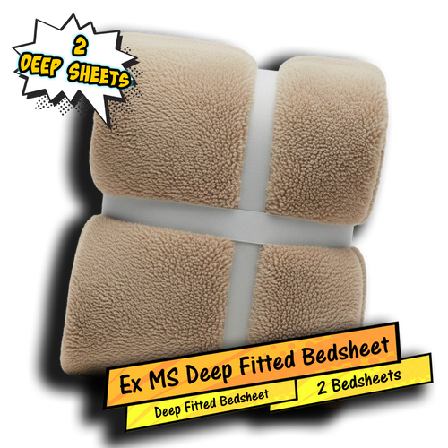 Ex MS (Major Store) Teddy Fleece Deep Fitted Sheet Natural Single 2 Pack