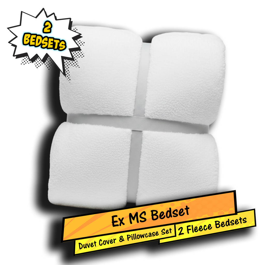 Ex MS (Major Store) Teddy Fleece Bedset White Single 2 Pack