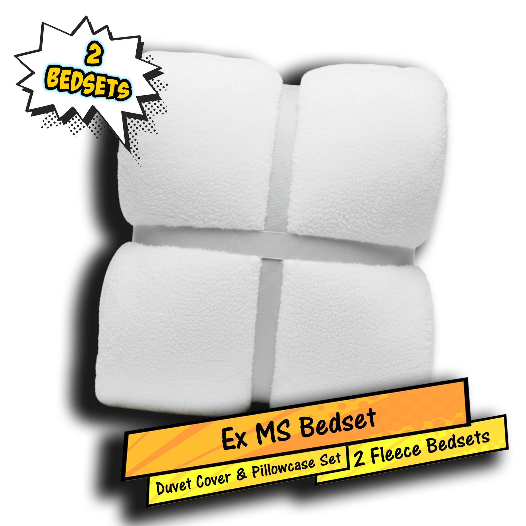 Ex MS (Major Store) Teddy Fleece Bedset White Single 2 Pack