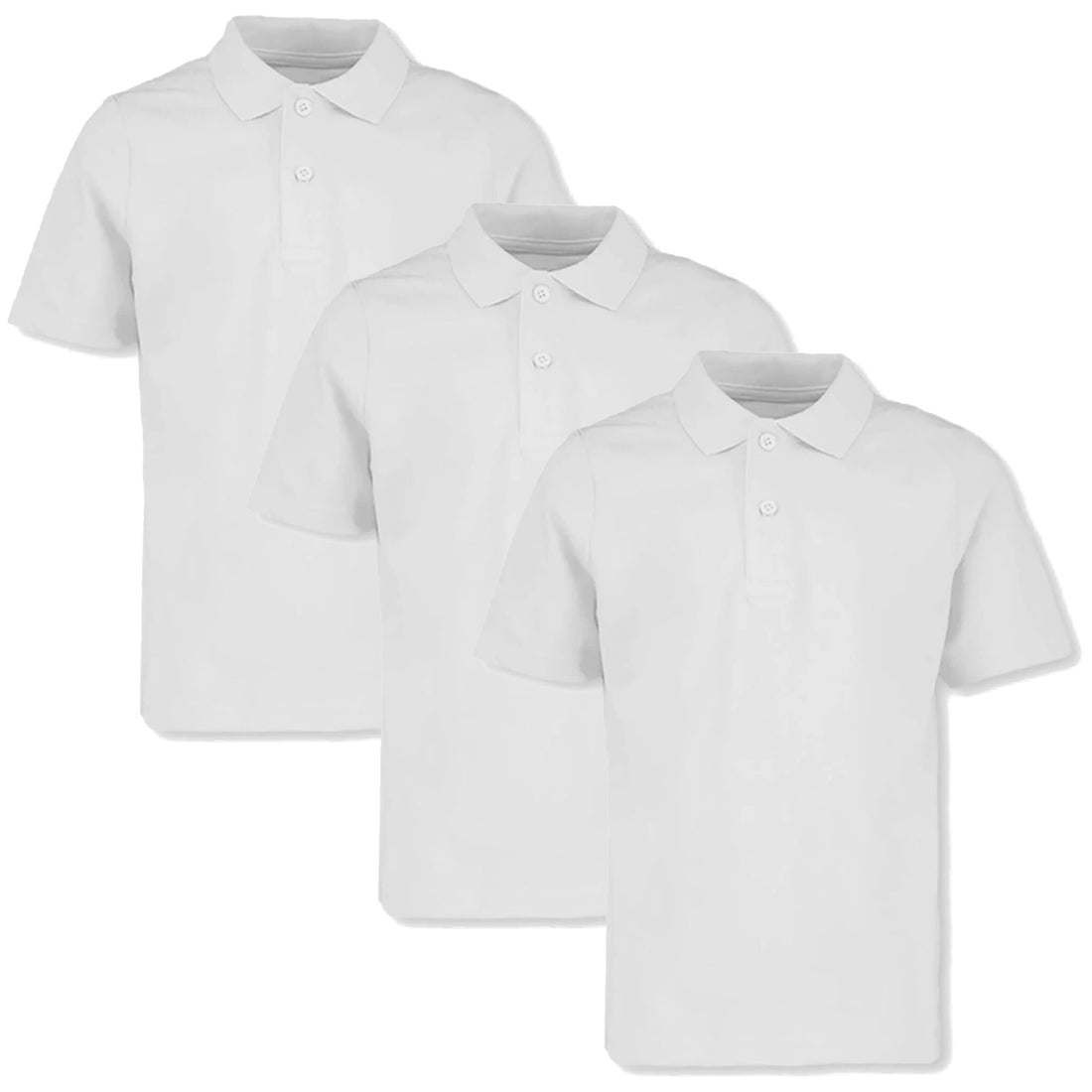 3 Pack Unisex Pure Cotton School Polo Shirts White (3-16 Years)