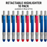 Retractable Highlighter Pens – 10 Pack (Available in Blue or Pink)