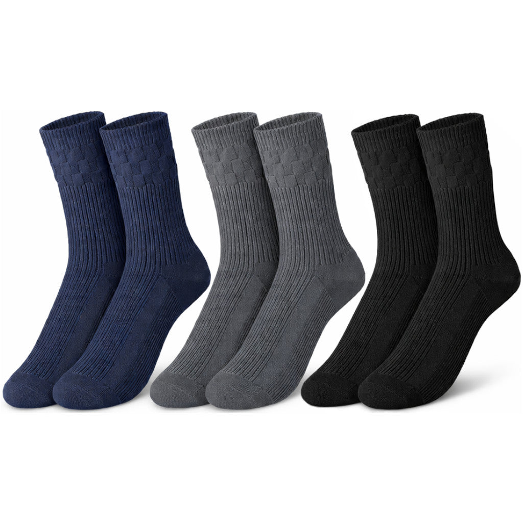 Easytop Men's Cotton-Rich Non-Elastic Diabetic Socks | Non-Binding Loose Top | 3 Pack