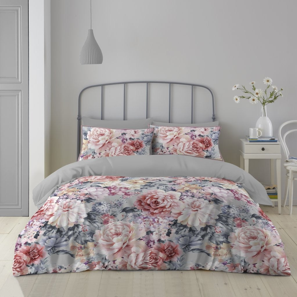 Nest and Rest Tilly Floral Duvet Set Double Blush Pink Grey