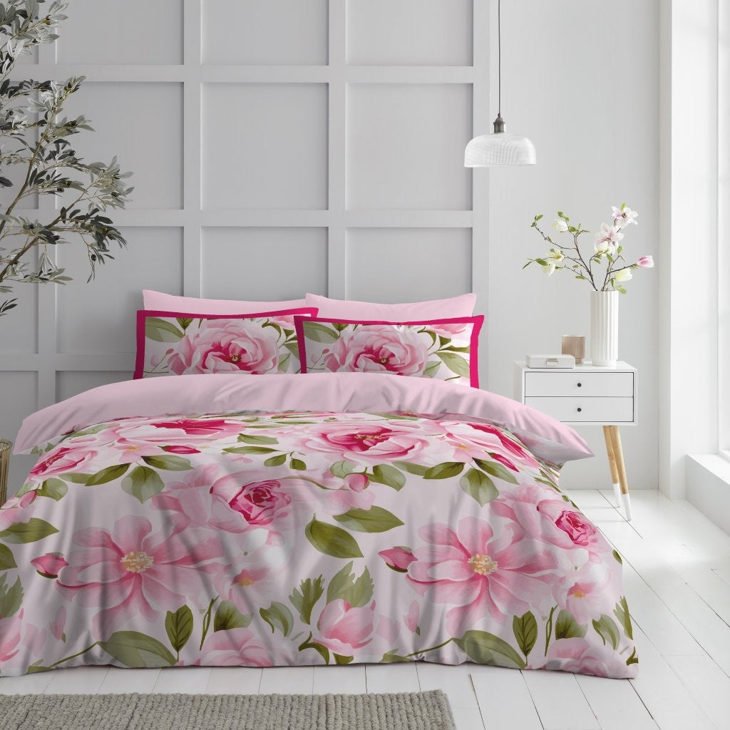 Bella Flora Vivi Pink Microfibre Duvet Cover Set Double
