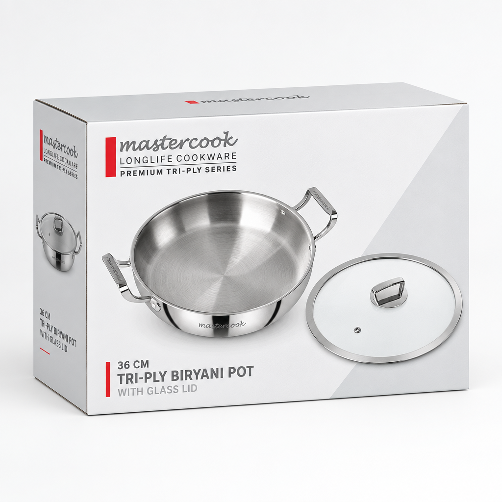Conceptual retail box image for the Mastercook biryani pot