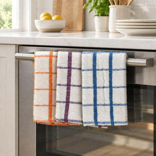 3 Pack Terry Tea Towels - 100% Cotton Absorbent Kitchen Dish Towels
