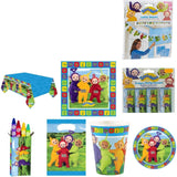 Teletubbies party bundle with plates, cups, napkins, loot bags, banner, table cover and foil balloon