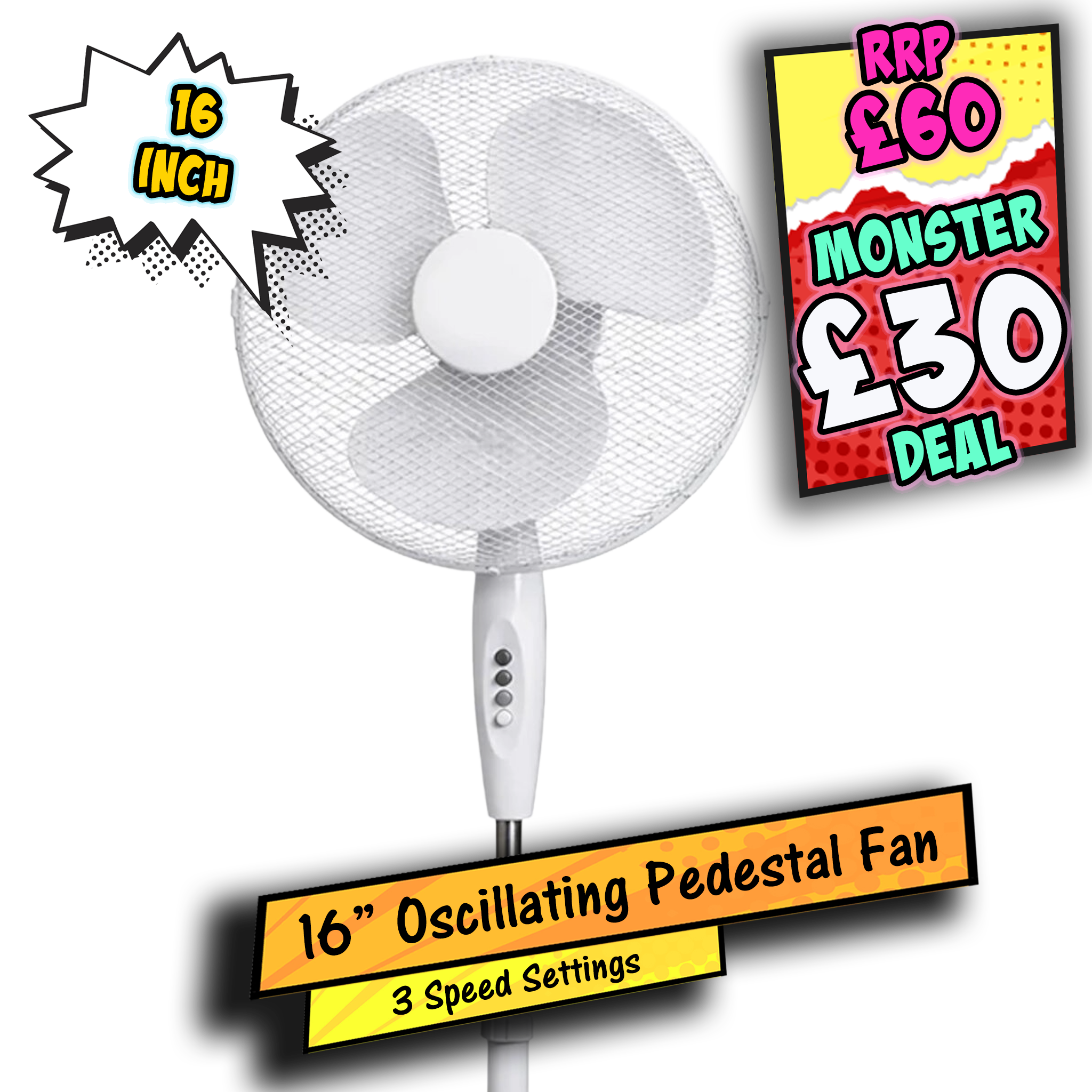 Prem-i-Air 16" Oscillating Pedestal Fan with 3 Speed Settings