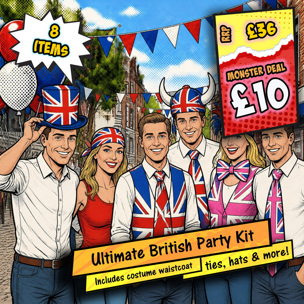 Union Jack Party Celebration - Hats, Ties & Fancy Dress Accessories Great British Bundle