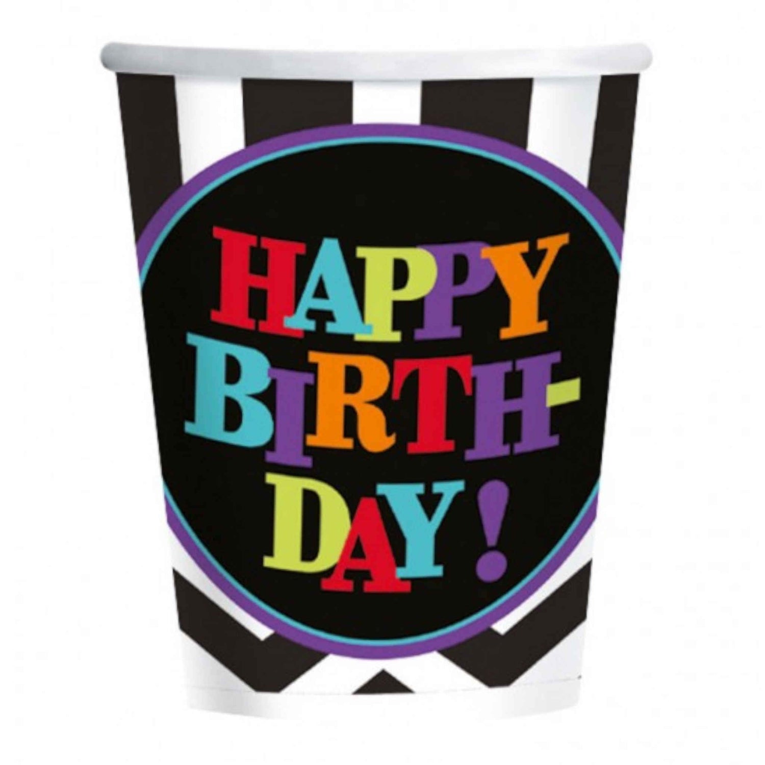 Chevron Happy Birthday Cups | 8 Pack | 266ml