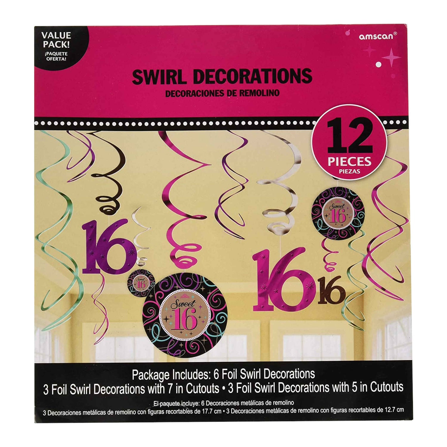 Sweet 16 Hanging Swirl Decorations | 12 Pack
