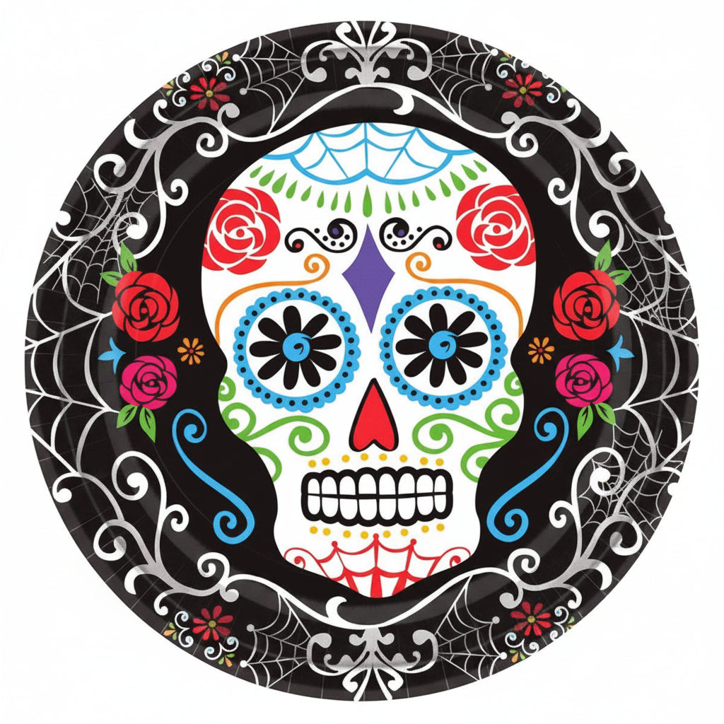 Day of The Dead Round Paper Plates 18 Pack