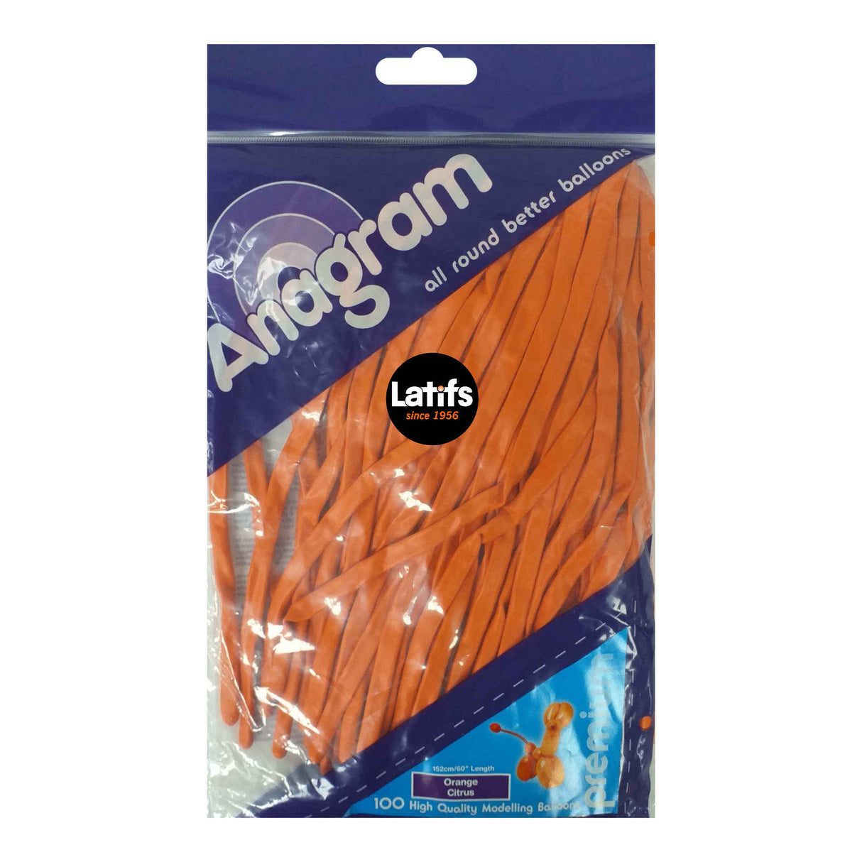 Anagram Modelling Balloons | Orange Citrus | 60 inch | 100 Pack