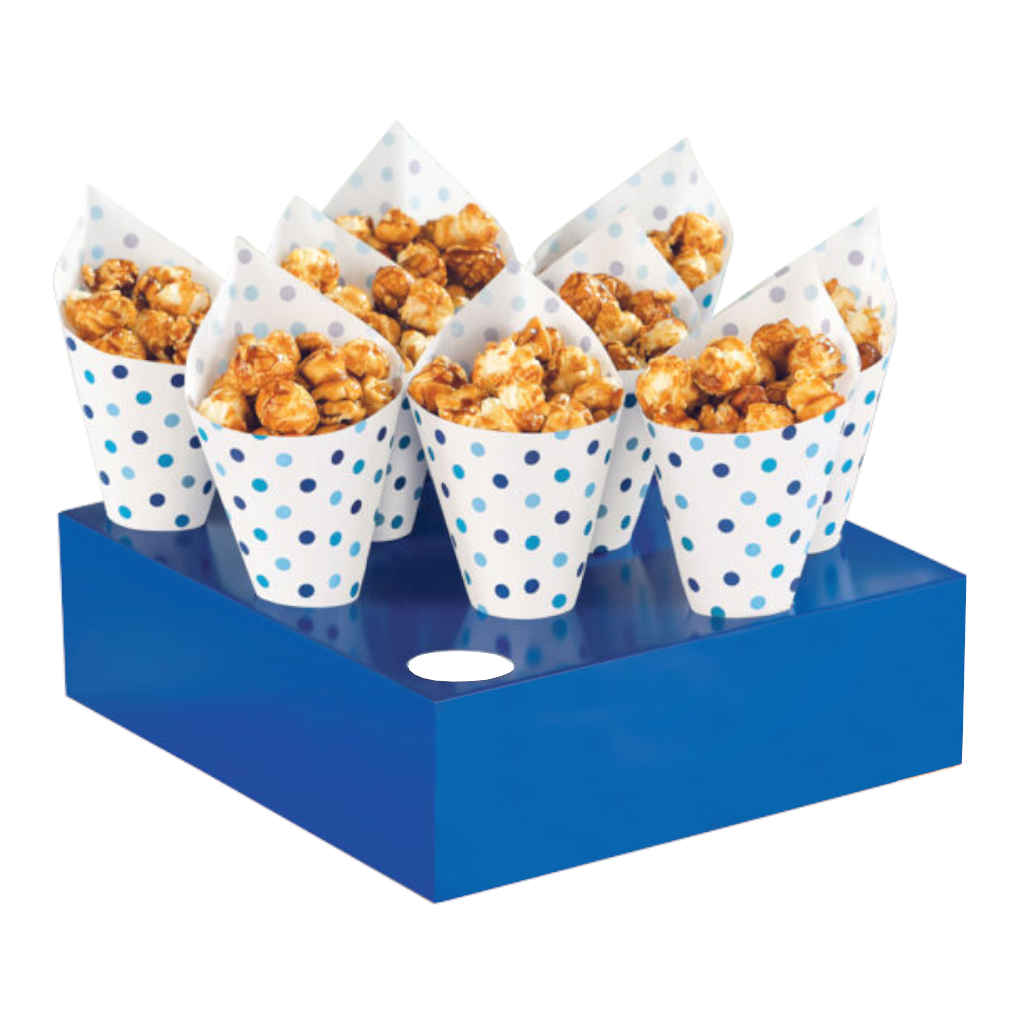 Snack Cones With Trays | 40 Pack | Blue | 17.7cm x 20.3cm