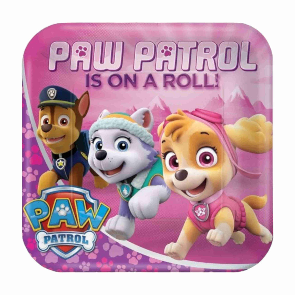Paw Patrol Pink Square Paper Plates 9 Inch 8 Pack Girls Party Tableware