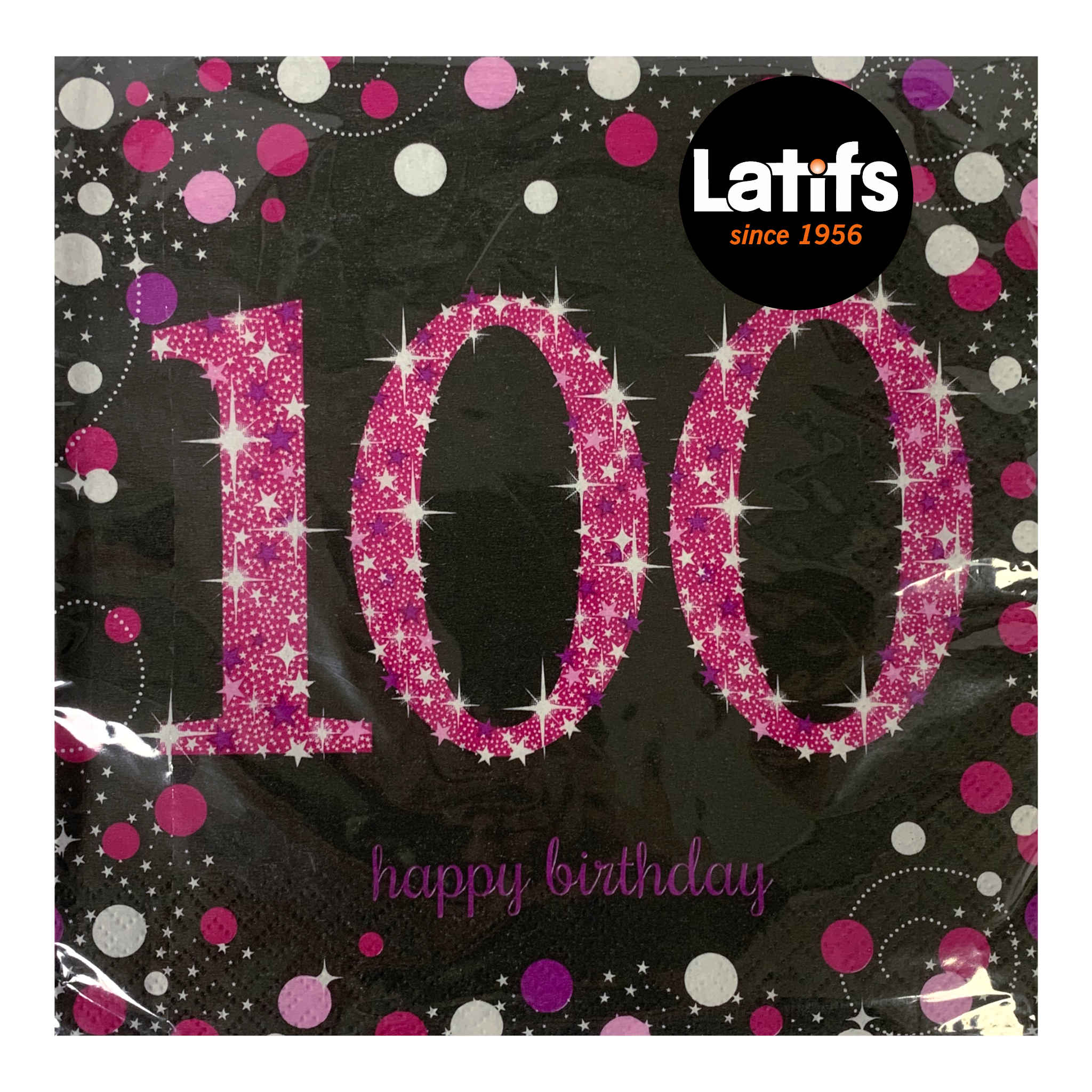 Luncheon Napkins Pink Celebration 100th 2ply | 16 Pack