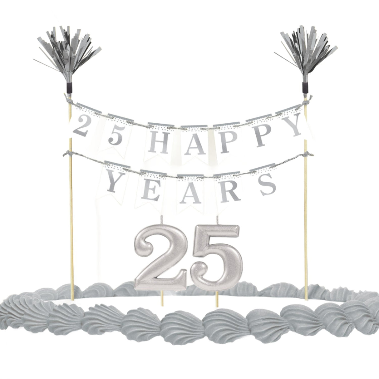25 Happy Years Silver Anniversary Cake Decoration &amp; Candles
