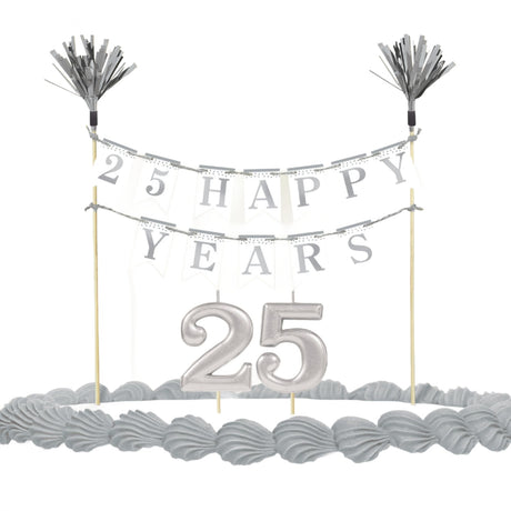 25 Happy Years Silver Anniversary Cake Decoration &amp; Candles