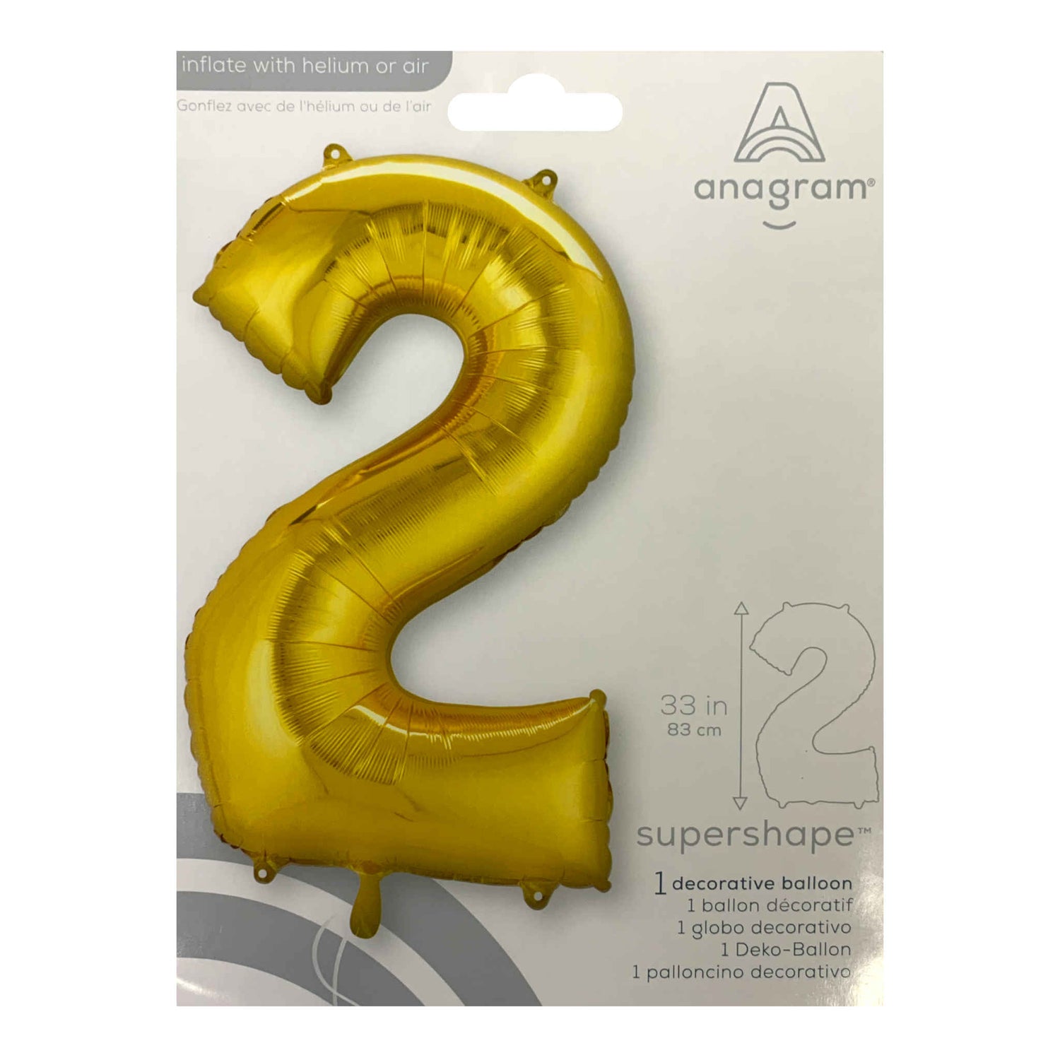 Number 2 Foil Balloon | Gold | 86cm