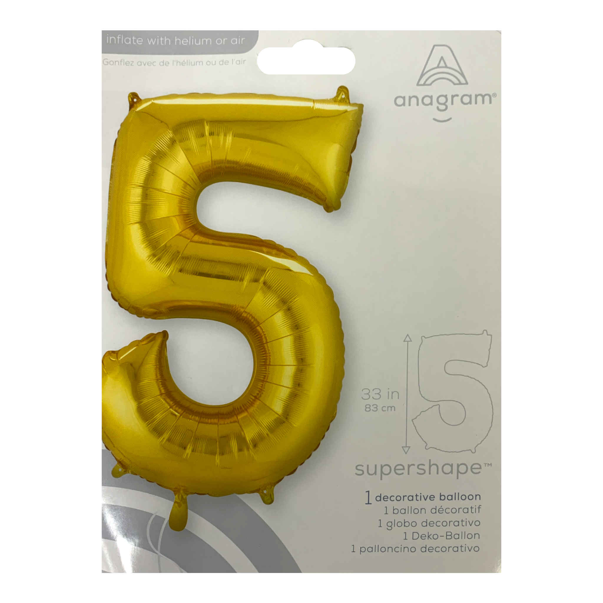 Number 5 Foil Balloon | Gold | 83cm