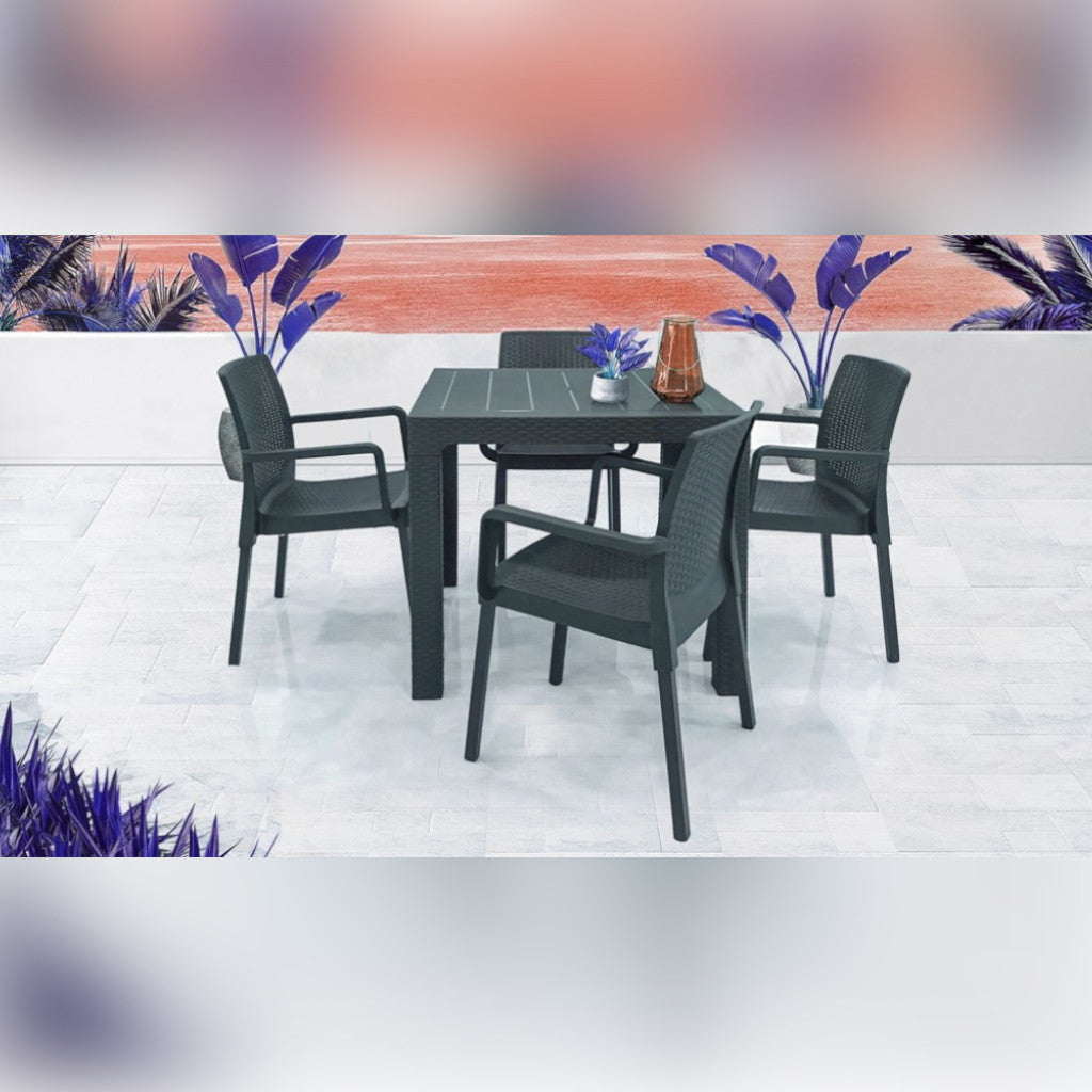 Rattan Effect Square Table and 4 Chairs | 80 x 80cm | Anthracite