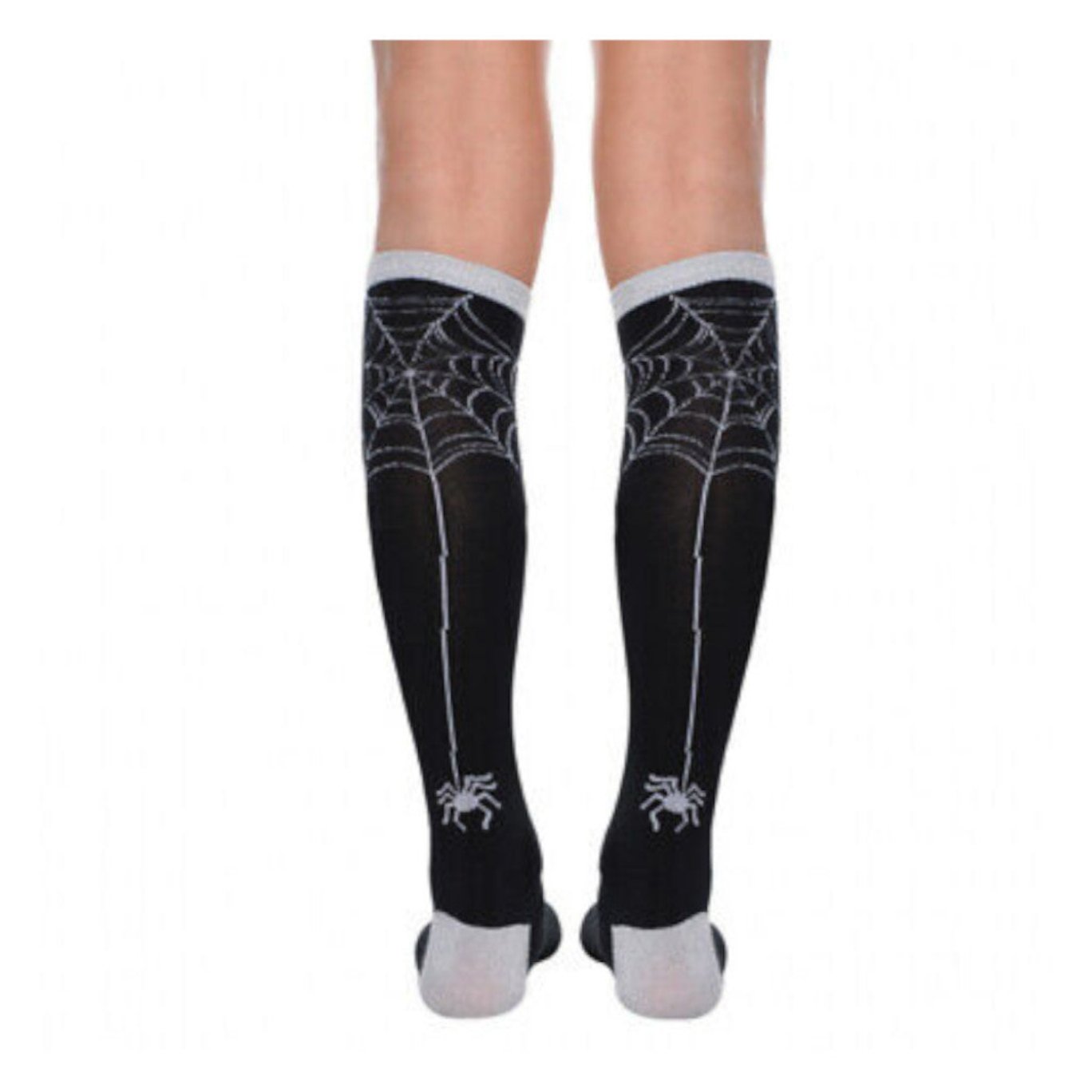 Halloween Spiderweb Knee Socks 2pc  Black/Silver