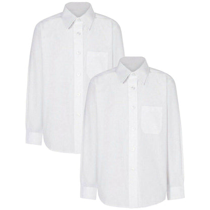 2 Pack Boys Poly Cotton Long Sleeve School Shirts White  (3 - 16 Years)