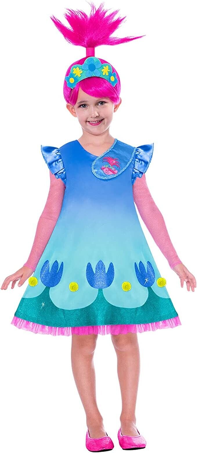Girls Poppy Trolls World Tour Movie 2 Kids Fancy Dress Costume Outfit