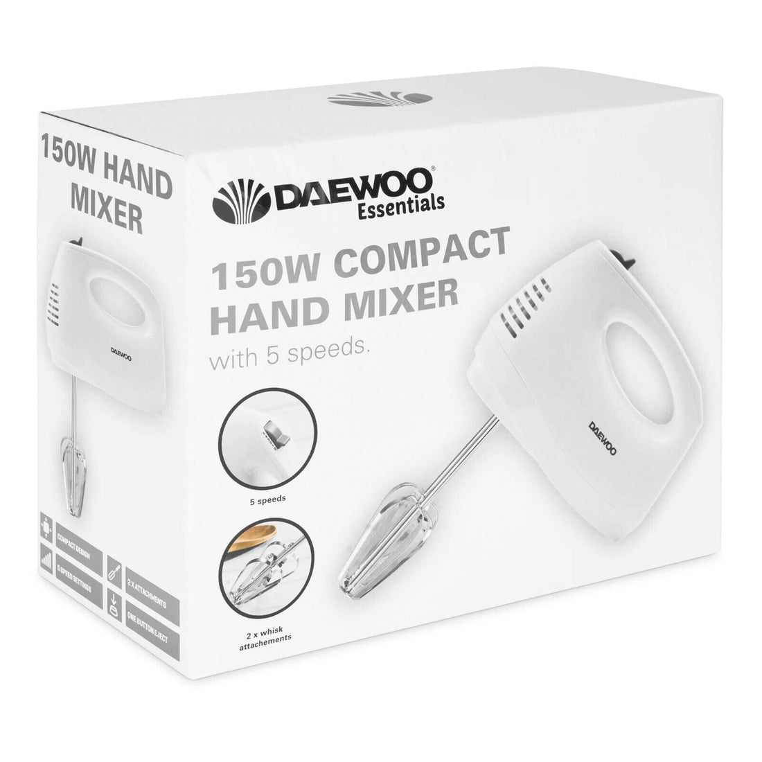 Daewoo 150W Compact Hand Mixer with 5 Speeds | White