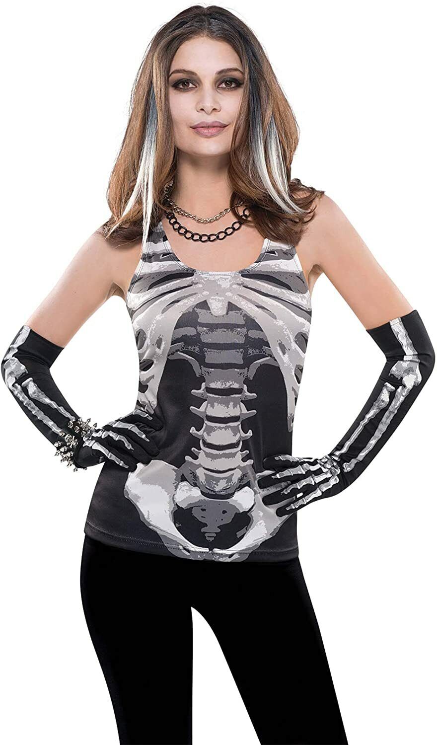 Adult Ladies Skeleton Vest Top Fancy Dress Costume UK Stand Size 10-12