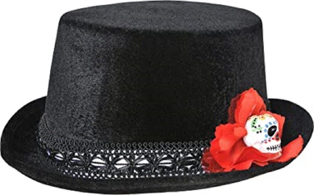 Day of The Dead Top Hat Adult Halloween Skull Fancy Dress Costume Accessory