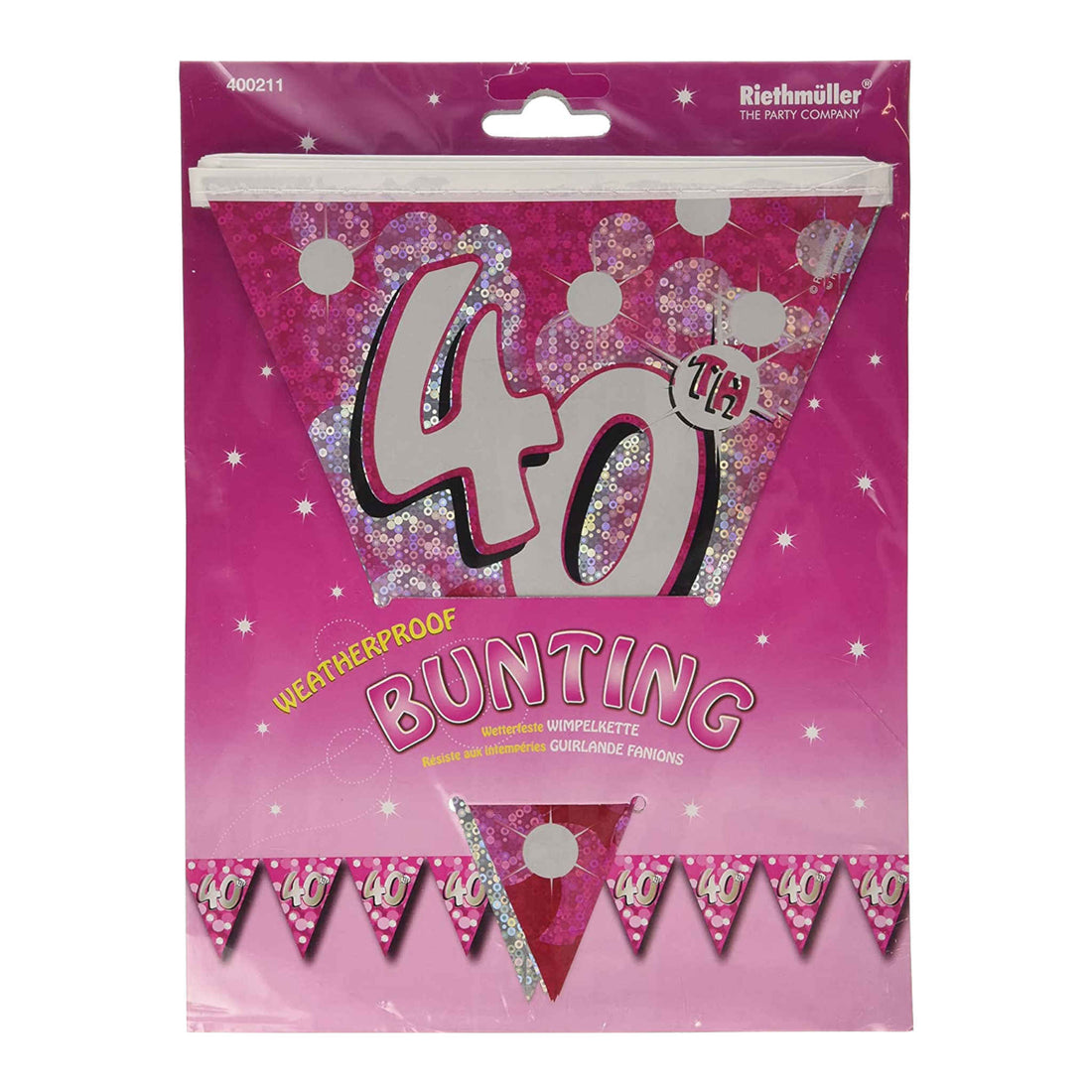 40th Birthday Bunting Foil | Pink | Weatherproof